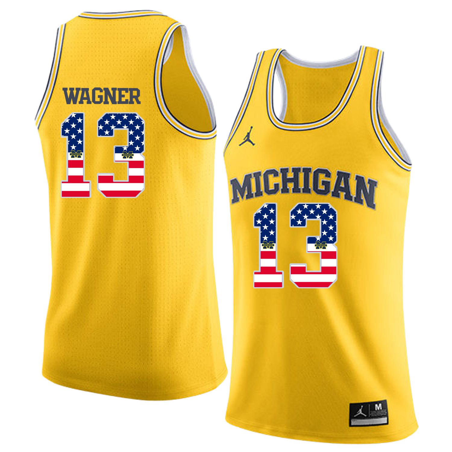 Men Jordan University of Michigan Basketball Yellow #13 Wagner Flag Customized NCAA Jerseys